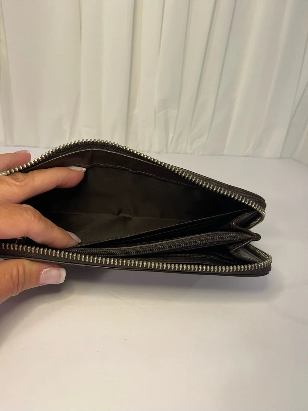 Coach Darcy Chocolate Brown Zip Wallet with Silver Logo